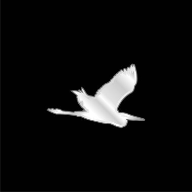 Bird Heron Flying Shape silver plated metallic icon clipart