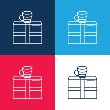 Kutu mavi ve kırmızı dört renk minimal simge kümesi