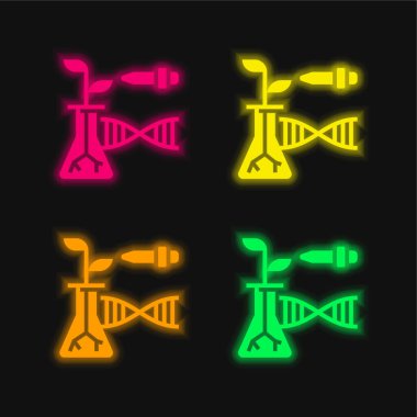 Biotechnology four color glowing neon vector icon clipart
