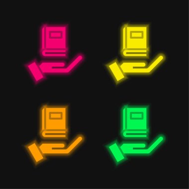 Kitap dört renk parlayan neon vektör simgesi
