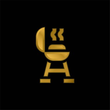 BBQ ızgara altın kaplama metalik simge veya logo vektörü