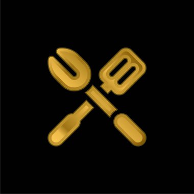 Barbekü altın kaplama metalik simge veya logo vektörü
