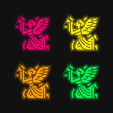 Melek dört renkli parlak neon vektör simgesi