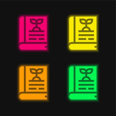 Kitap dört renk parlayan neon vektör simgesi