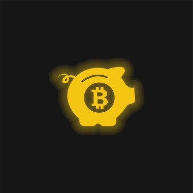Bitcoin Safe Pig yellow glowing neon icon clipart