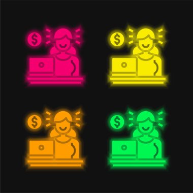 Muhasebeci dört renk parlayan neon vektör simgesi