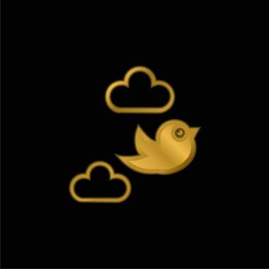 Kuş Bulutlar Arasında Uçar Altın kaplama metalik simge veya logo vektörü