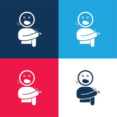 Boy Screaming Hurted With A Knife In His Shoulder blue and red four color minimal icon set clipart