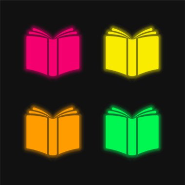 Kitap Kapağı Parlayan dört renk neon vektör simgesi