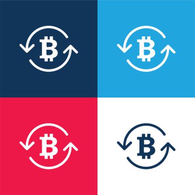 Dolaşım Oklarının İçindeki Bitcoin Sembolü Mavi ve Kırmızı 4 renk minimal simgesi kümesi