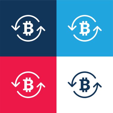 Bitcoin Symbol Inside Circulating Arrows blue and red four color minimal icon set clipart