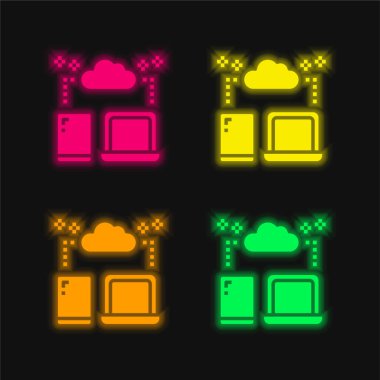 Parlayan dört renk neon vektör simgesini yedekle