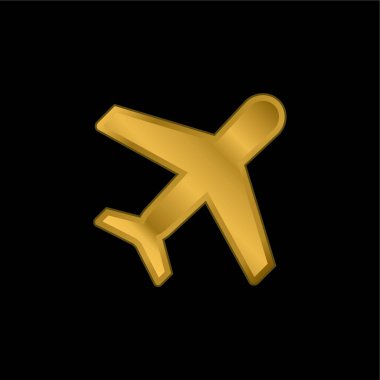 Uçak altın kaplamalı metalik simge veya logo vektörü