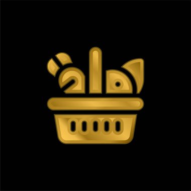 Sepet altın kaplama metalik simge veya logo vektörü