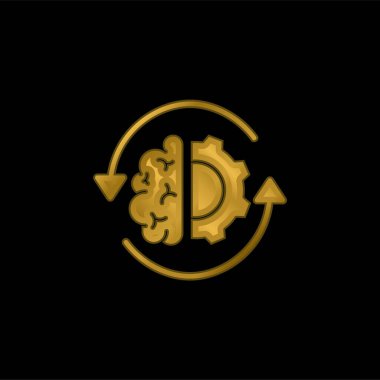 Beyin İşlemi altın kaplama metalik simge veya logo vektörü