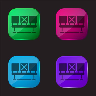 Bench four color glass button icon clipart