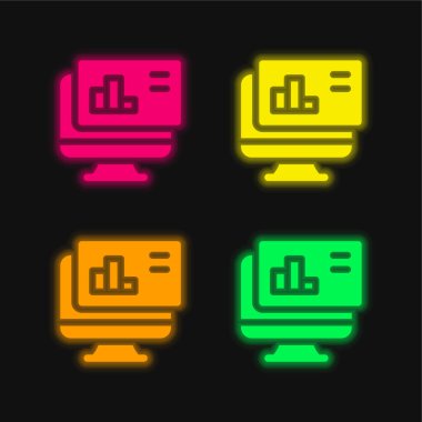 Parlayan dört renk neon vektör simgesini analiz et