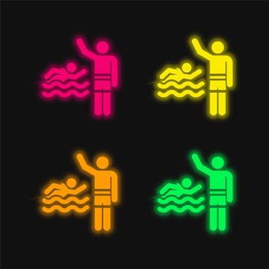Plaj dört renk parlayan neon vektör simgesi