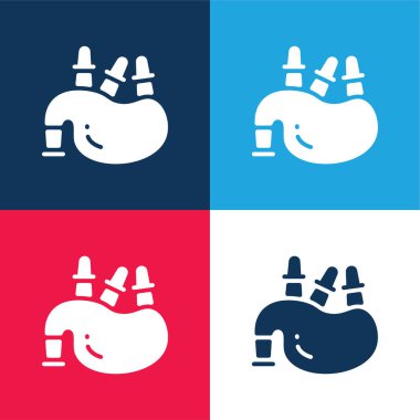 Bagpipe blue and red four color minimal icon set clipart