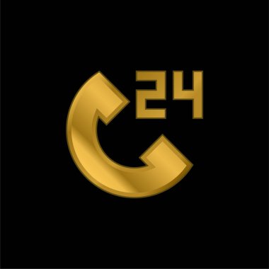 24 saat altın kaplama metalik simge veya logo vektörü