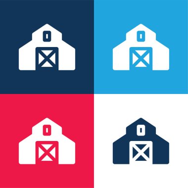 Ahır mavi ve kırmızı dört renk minimal simge kümesi