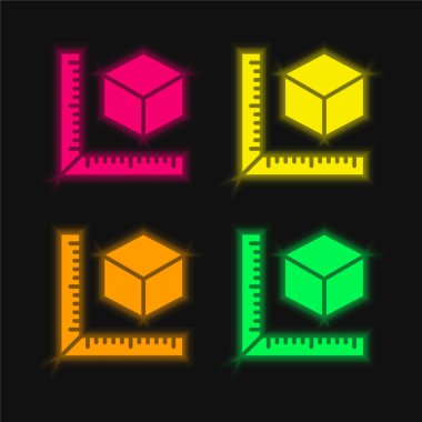 3d Yazdırma Ölçü Dört Renkli neon vektör simgesi