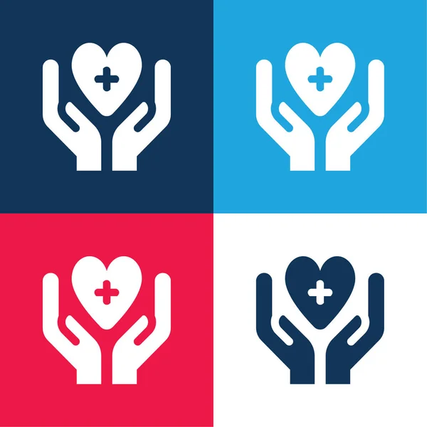 Blood Donation Blue Red Four Color Minimal Icon Set — Stock Vector