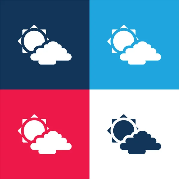 stock vector Big Sun And  Cloud blue and red four color minimal icon set