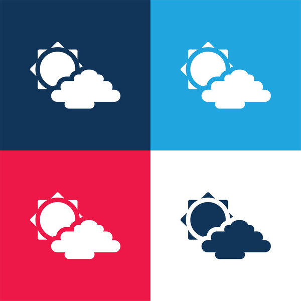 Big Sun And  Cloud blue and red four color minimal icon set