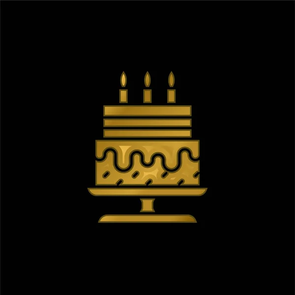 Torta Cumpleaños Chapado Oro Icono Metálico Logo Vector — Vector de stock