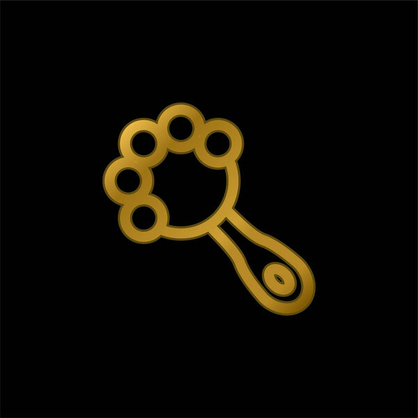 Baby Rattle gold plated metalic icon or logo vector