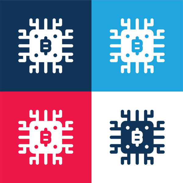 Биткоин синий и красный четыре цвета минимальный набор значков