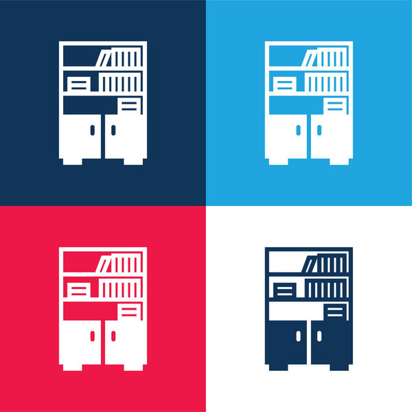 Bookshelf blue and red four color minimal icon set
