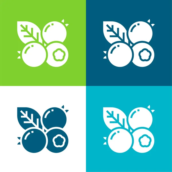 Blueberry Flat Four Color Minimal Icon Set — Stock Vector