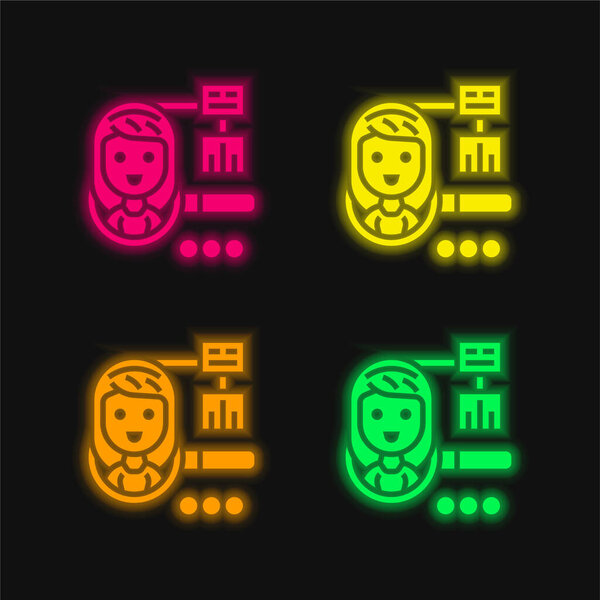 Audience four color glowing neon vector icon
