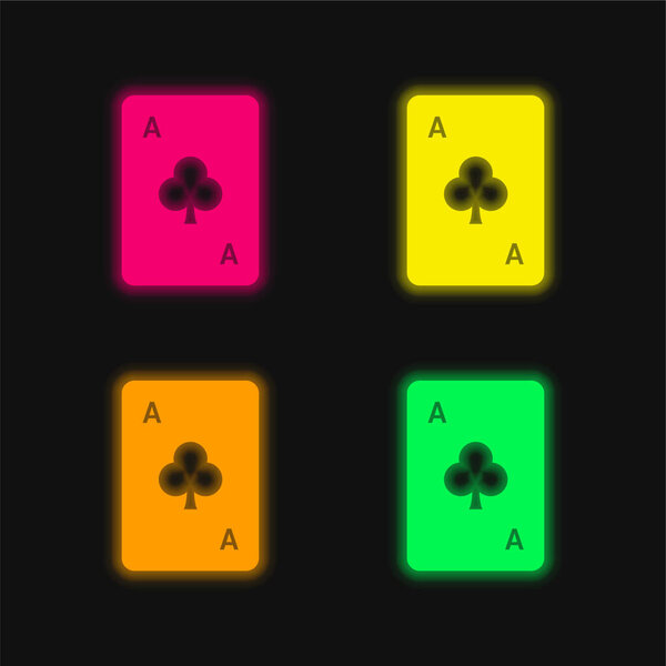 Ace Of Club four color glowing neon vector icon