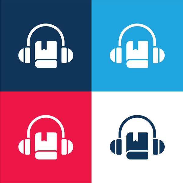 Audio Book blue and red four color minimal icon set