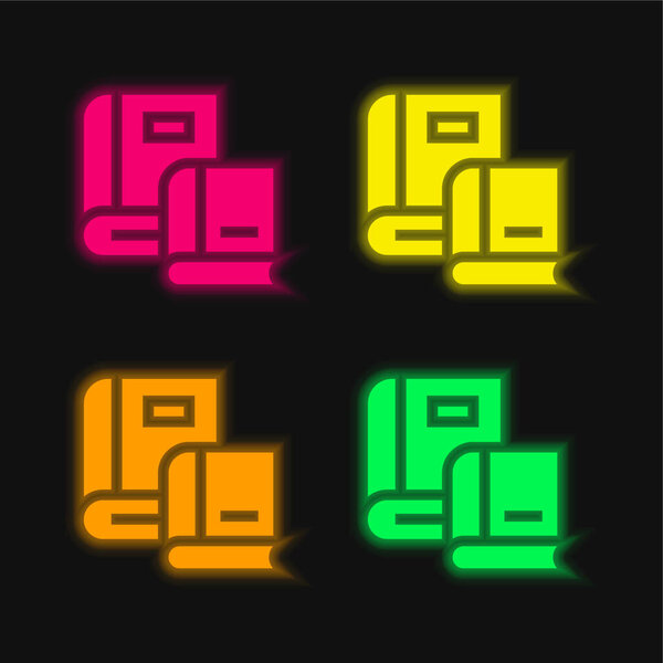 Book four color glowing neon vector icon