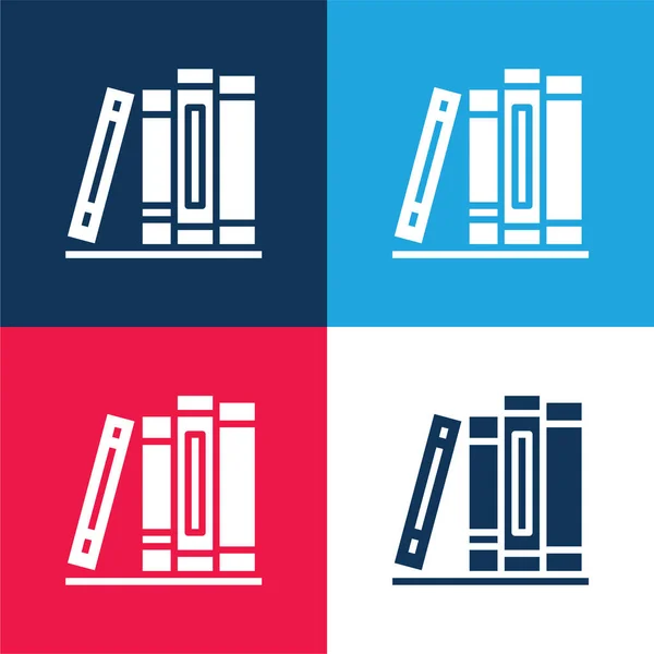 Books Blue Red Four Color Minimal Icon Set — Stock Vector