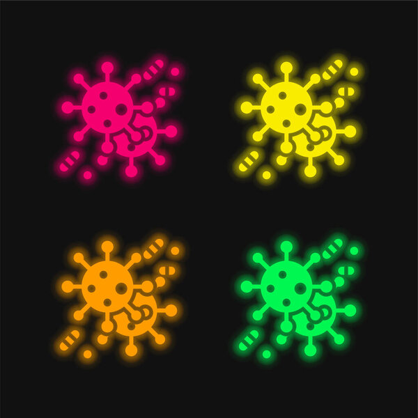 Bacteria four color glowing neon vector icon