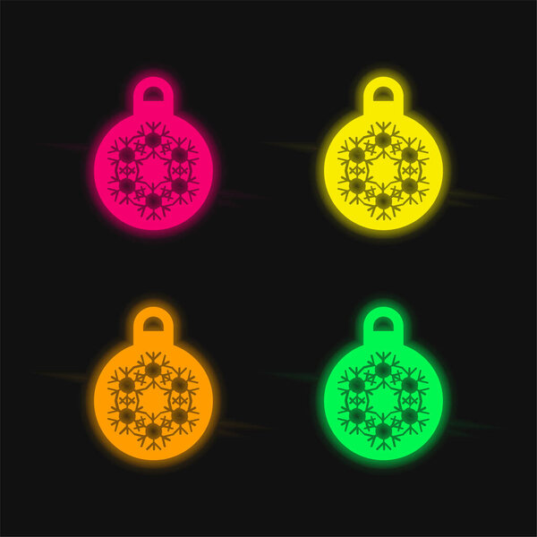 Bauble four color glowing neon vector icon