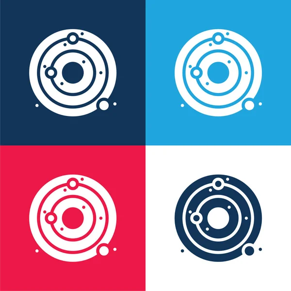 Astronomy Blue Red Four Color Minimal Icon Set — Stock Vector