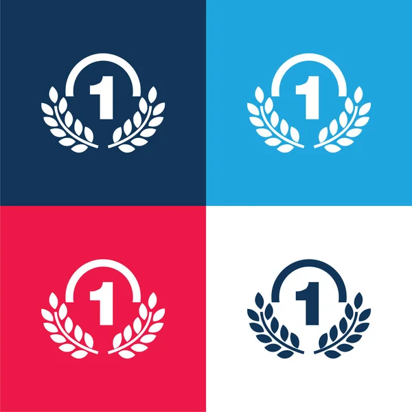 Médaille Attribution Numéro Avec Branches Olivier Bleu Rouge Ensemble Icônes — Image vectorielle