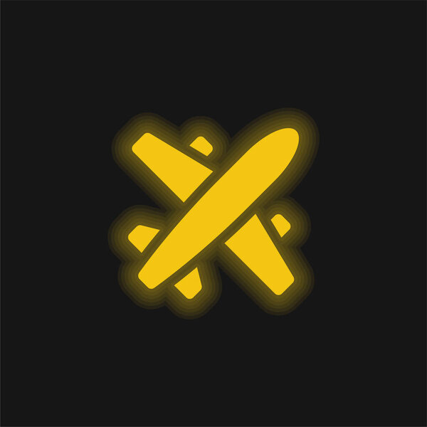 Airplane yellow glowing neon icon