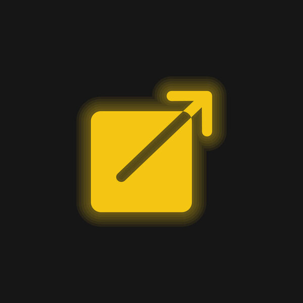 Black Square Button With An Arrow Pointing Out To Upper Right yellow glowing neon icon