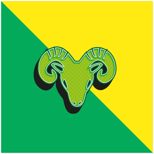 Aries Zodiac Symbol Of Frontal Goat Head Green and yellow modern 3d vector icon logo
