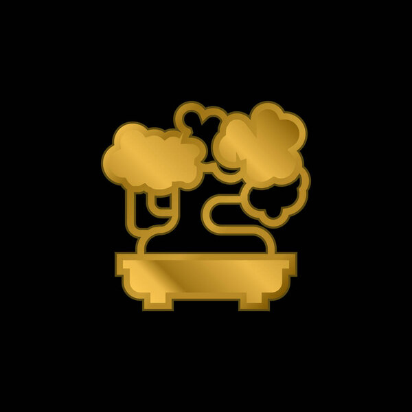 Bonsai gold plated metalic icon or logo vector