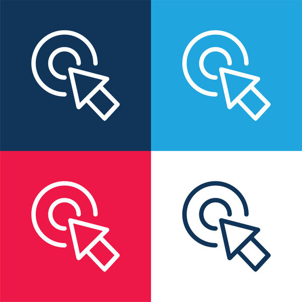 Arrow Pointing The Center Of A Circular Button Of Two Concentric Circles blue and red four color minimal icon set