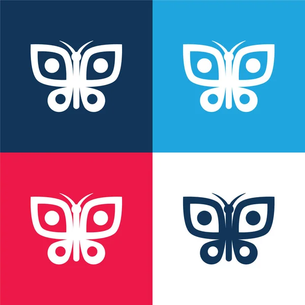 Big Butterfly Bleu Rouge Quatre Couleurs Minimum Jeu Icônes — Image vectorielle