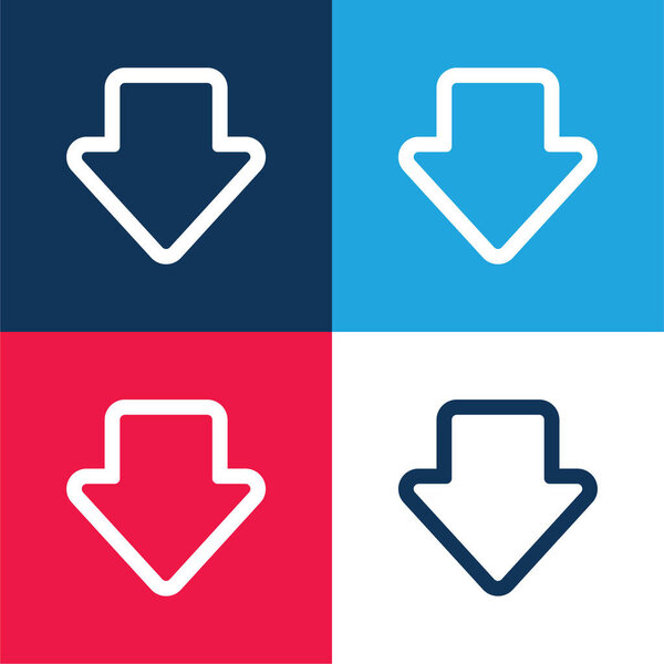 Arrow Gross Outline Pointing Down blue and red four color minimal icon set